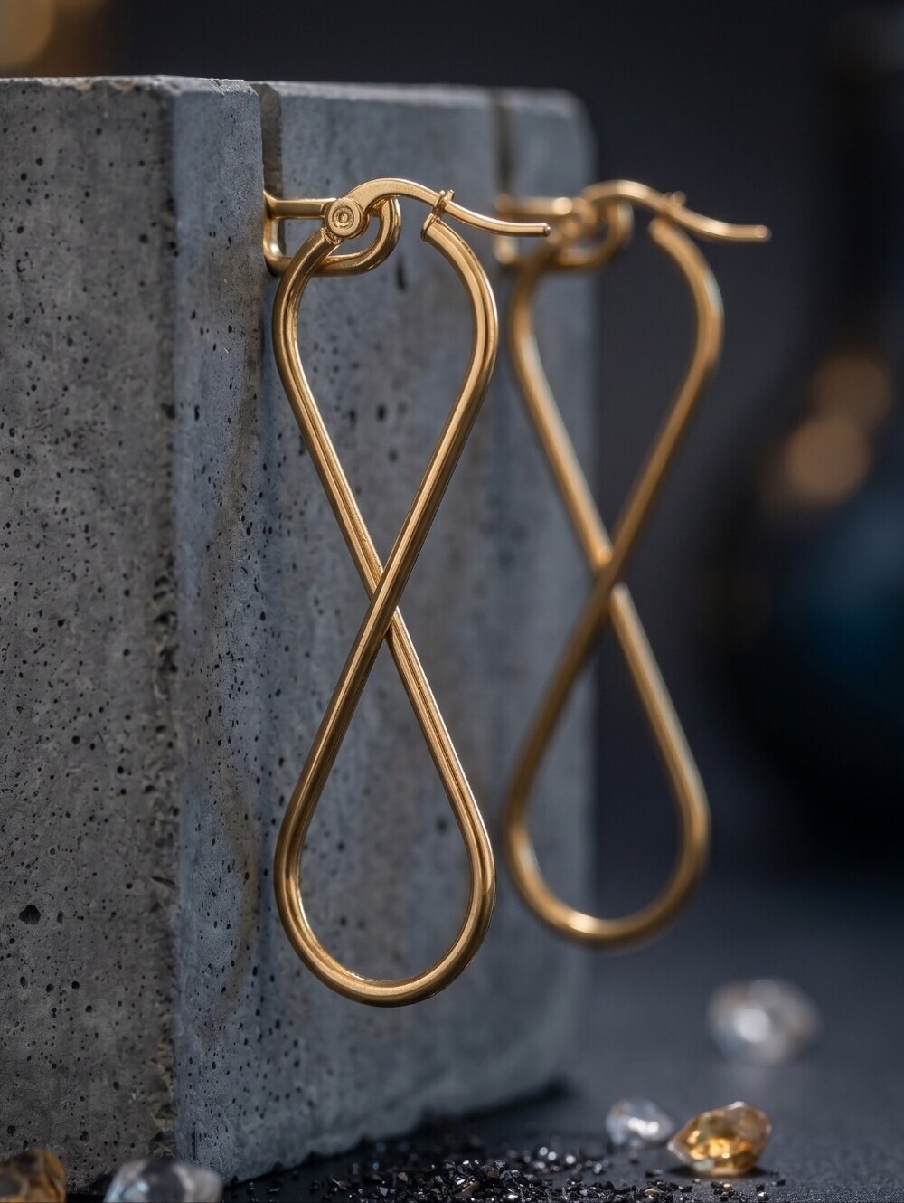 18K Gold Infinity Statement Earrings 3" Hypoallergenic Quiet Luxury Old Money